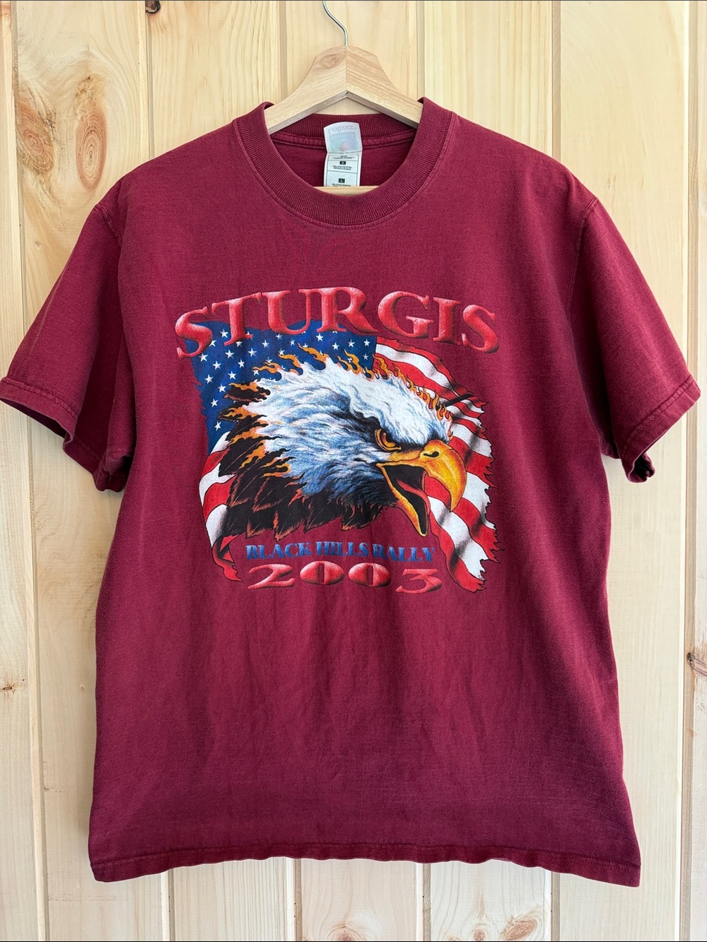 Vintage 2003 Sturgis Black Hills Rally Eagle Graphic Tee Maroon Large Lofteez